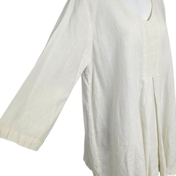 FLAX Womens 100% Linen Pleated 3/4 Sleeve Tunic Blouse, Scoop Neck, Lagenlook ,M - Picture 5 of 10